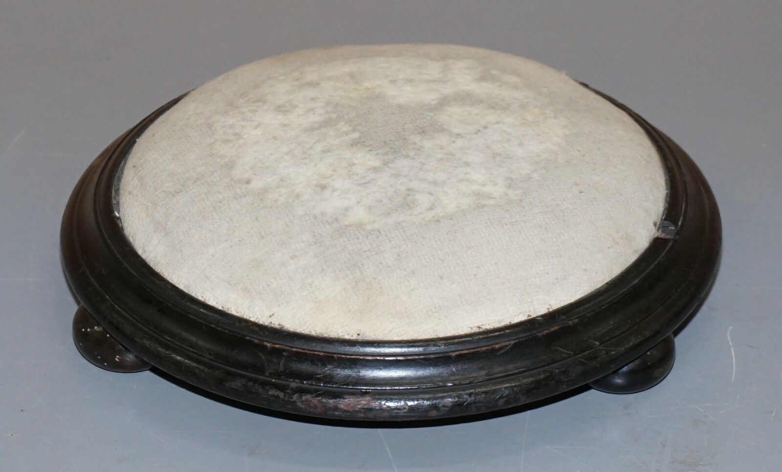 Very Small Georgian Circa 1800 Footstool Round Mahogany Frame Original Fabric photo furniture