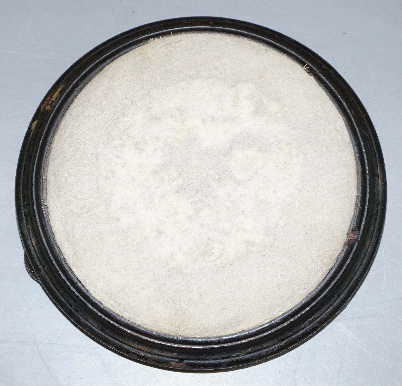 Very Small Georgian Circa 1800 Footstool Round Mahogany Frame Original Fabric photo 200.0