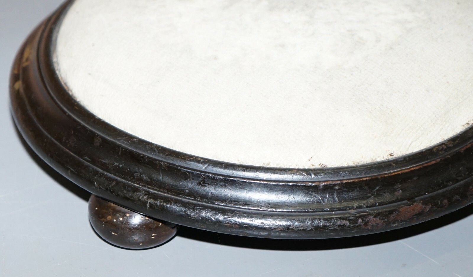 Very Small Georgian Circa 1800 Footstool Round Mahogany Frame Original Fabric photo vintage