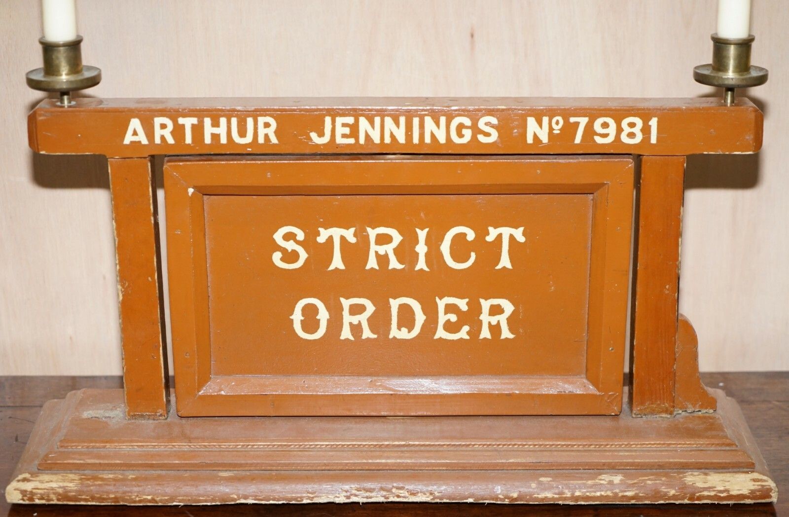 photo furniture Vintage Masonic Lodge Rotating Sign Liberty Hall Strict Order Candle Holders