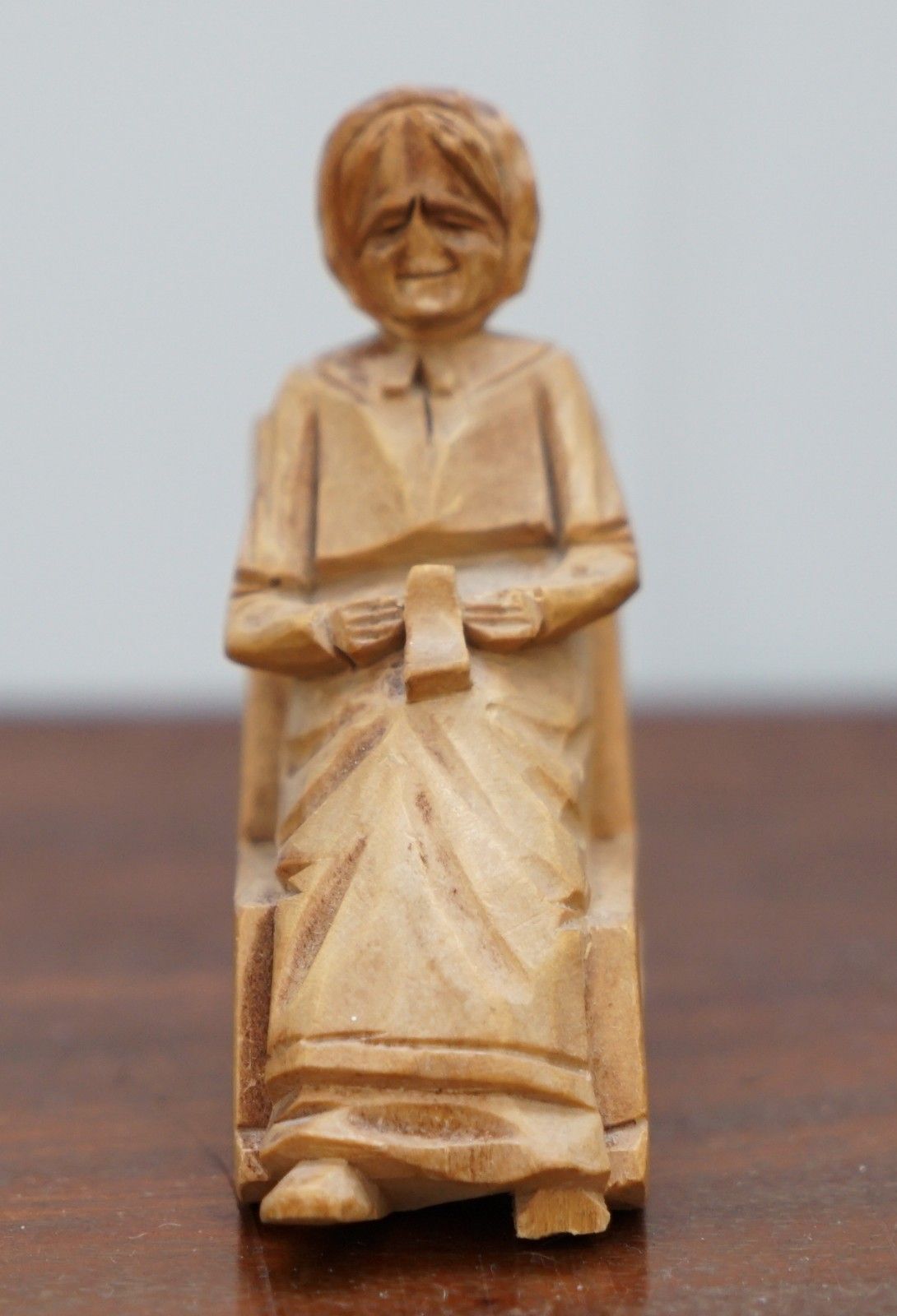 Pair Of 1938 Andre Bourgault Miniatur Carved Wood Statues Couple Rocking Chairs photo for sale