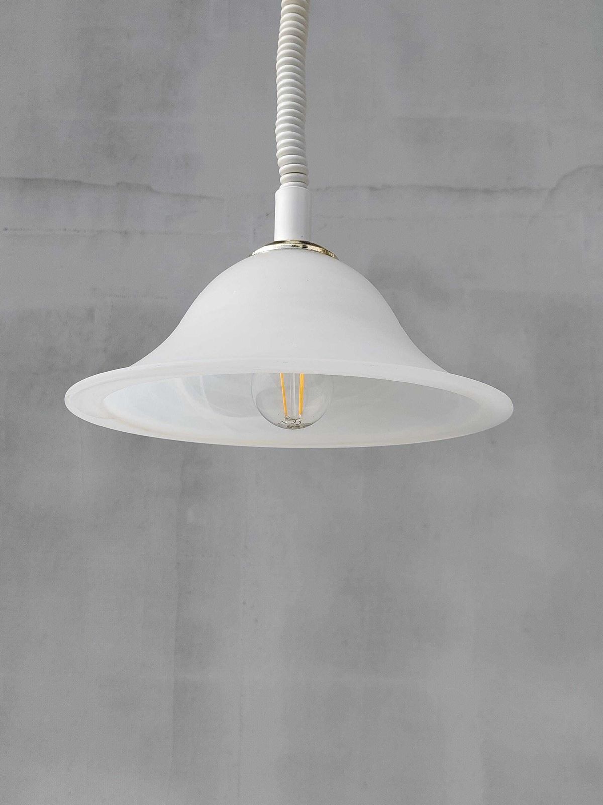 Vintage White Glass Pendant Light, Mid Century Modern Swirl Shade Ceiling Lamp, Retro Hanging Lighting For Kitchen Or Dining Room photo Lighting