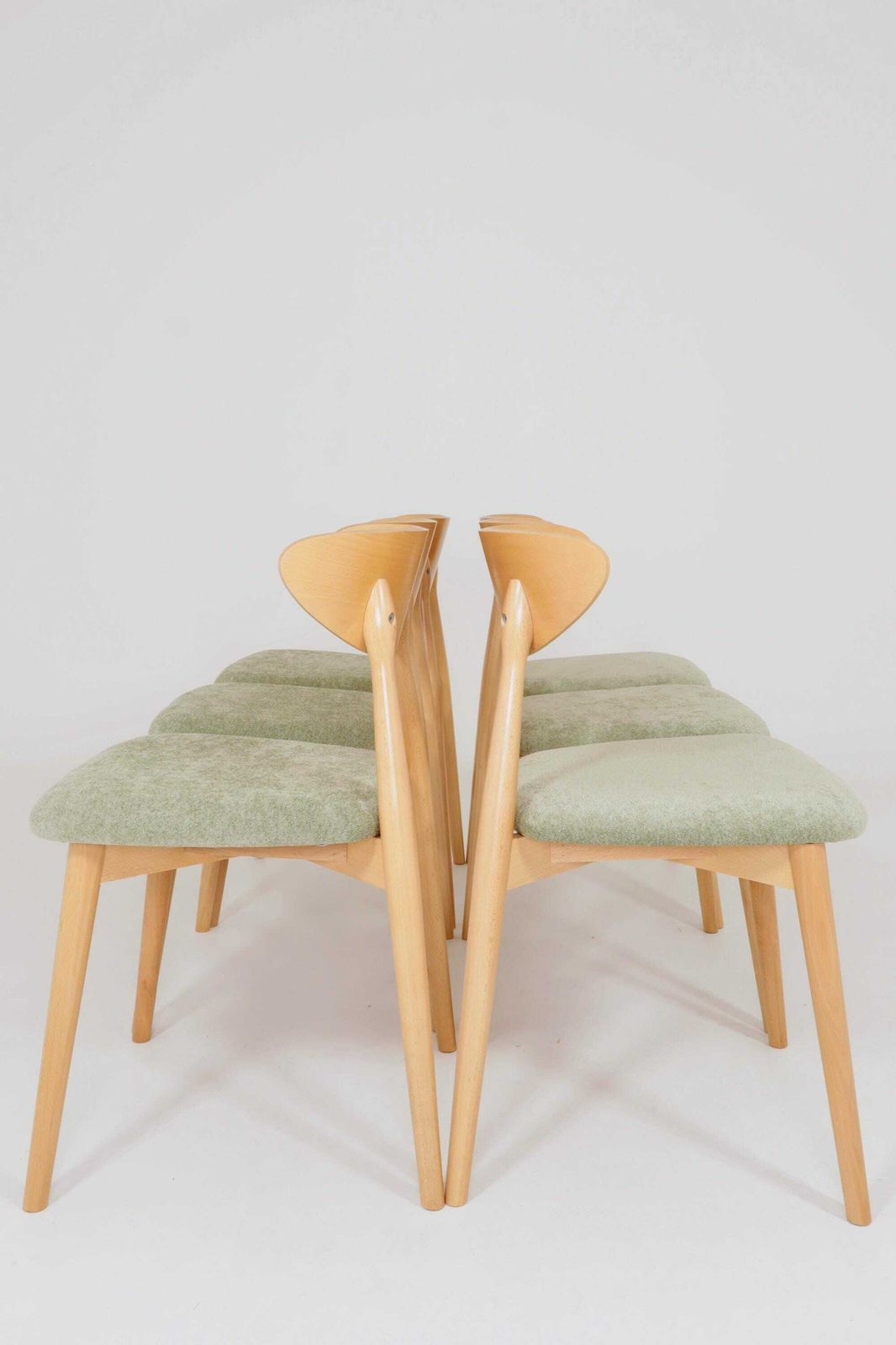 Modern Set Of 6 Dining Chairs, Sage Farbic And Natural Beech Wood photo furniture