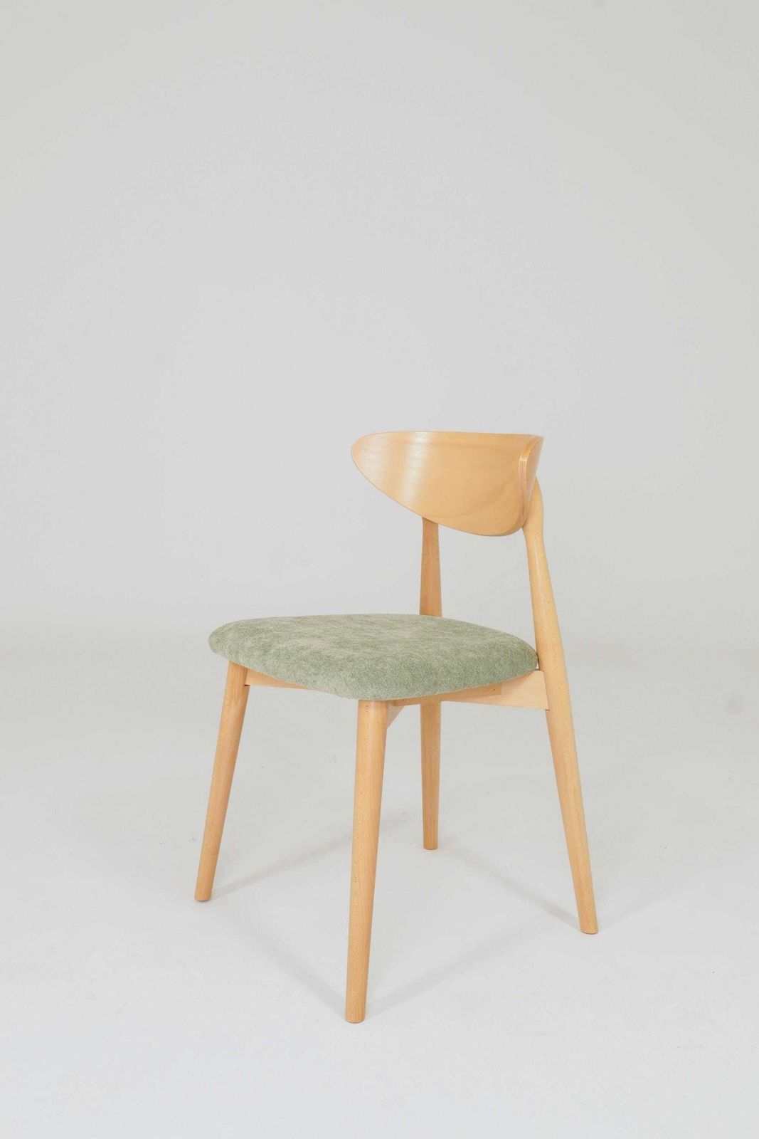 photo for sale Modern Set Of 6 Dining Chairs, Sage Farbic And Natural Beech Wood