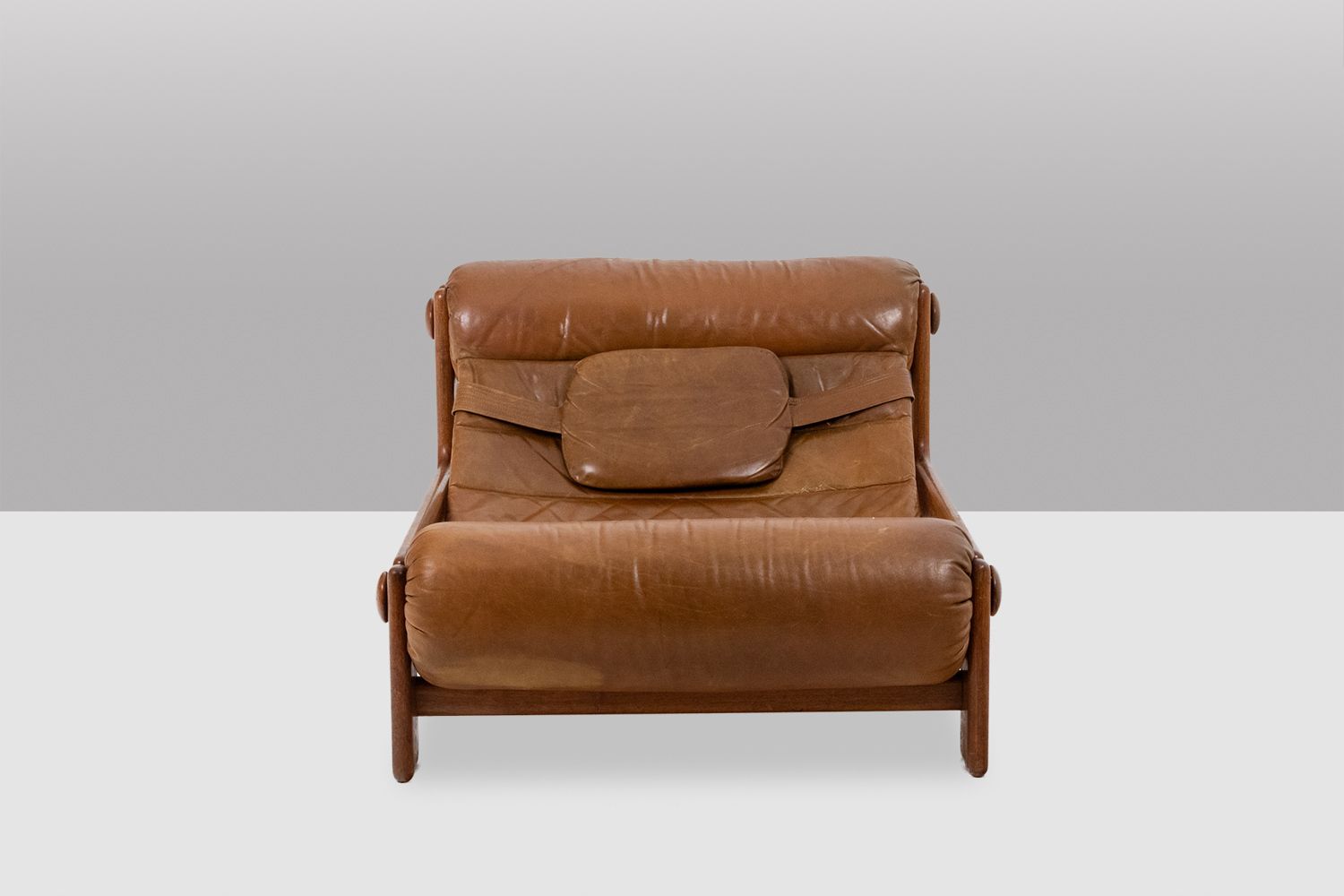 Chair And Ottoman In Blond Elm And Leather. 1970s photo vintage