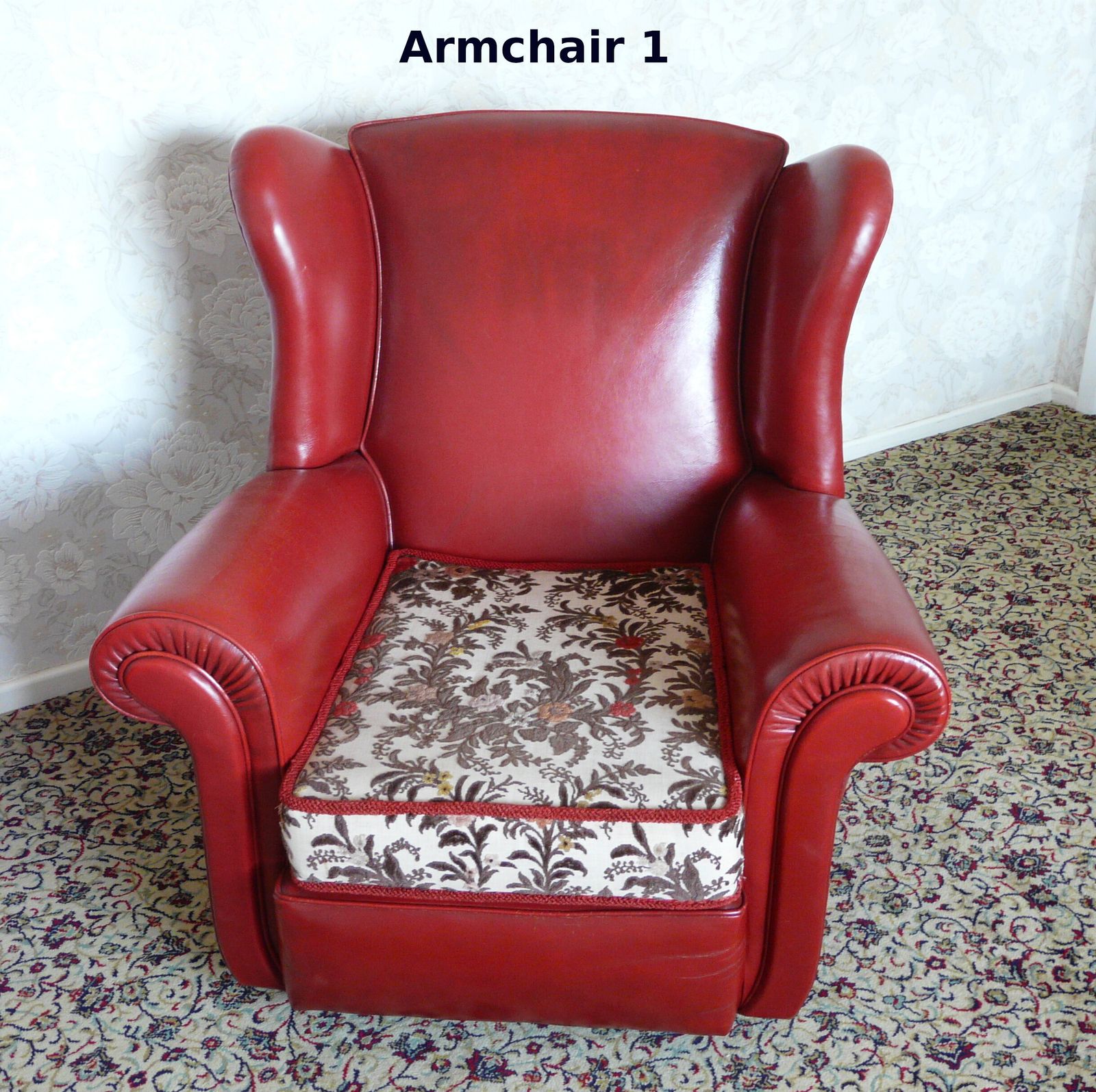 Red Leather Sofa And Two Matching Armchairs   Mid Century 3 Piece Suite photo buy