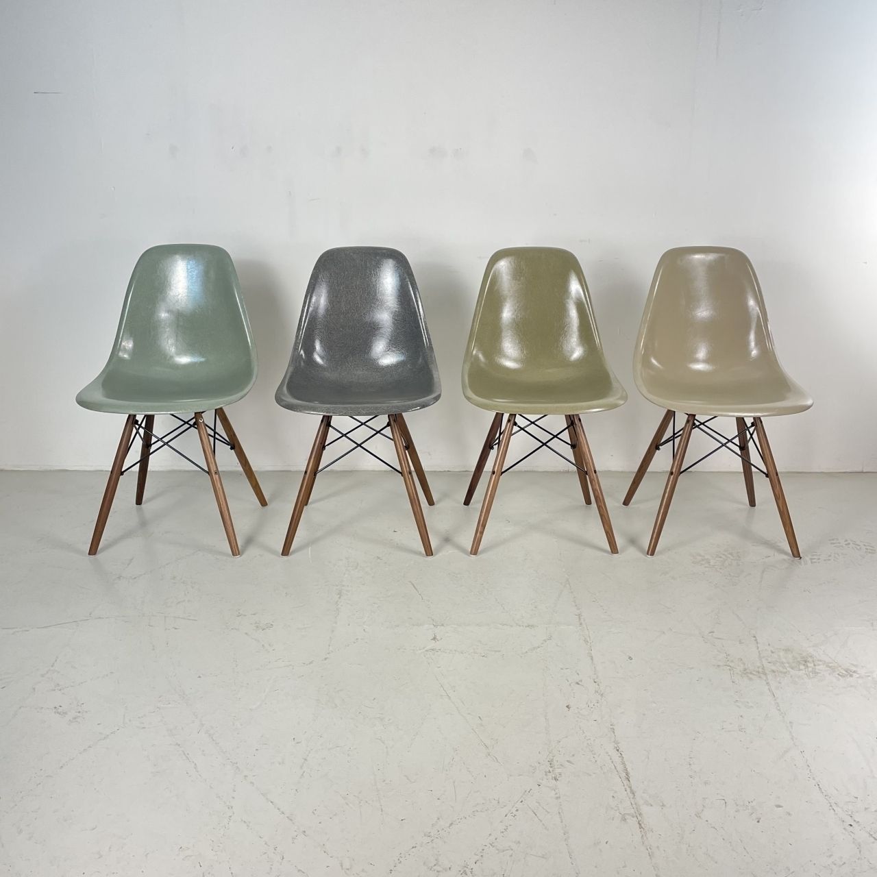 Eames Herman Miller Dsw Side Chairs In Seafoam / Elephant Grey / Umber / Light Griege