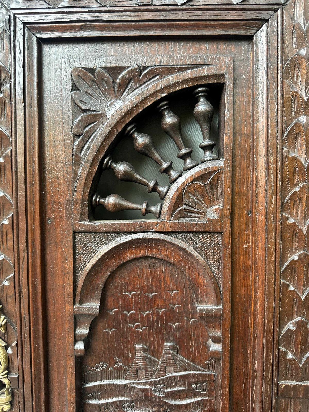 French Breton Carved Oak Door, Woodsman Scene, Late 19thc / Early 20thc, Upper Cabinet Antique Panel photo Home Fixtures