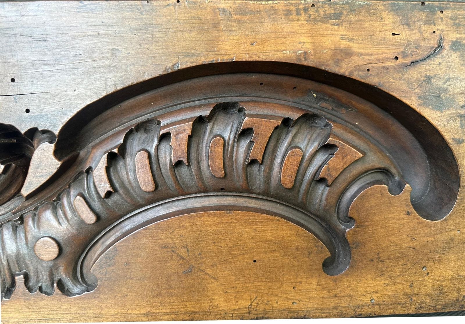 18th Century Wooden Stucco Mold – Rococo Louis XV Scroll – Antique Carved Wood Form – French Wall Decor photo for sale