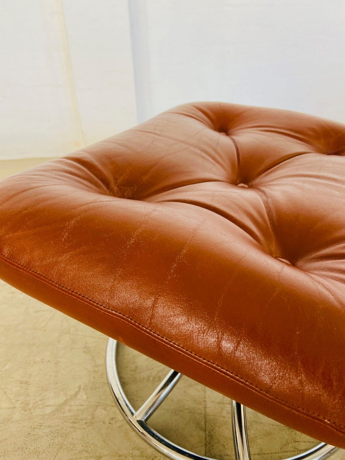 Vintage Scandinavian  Ekornes Leather Footstool  Ottoman  Cognac Leather. photo 395.0