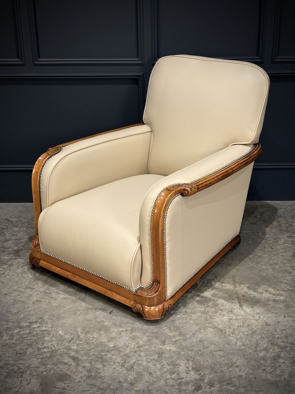 Pair Of Art Deco Walnut & Leather Armchairs photo buy