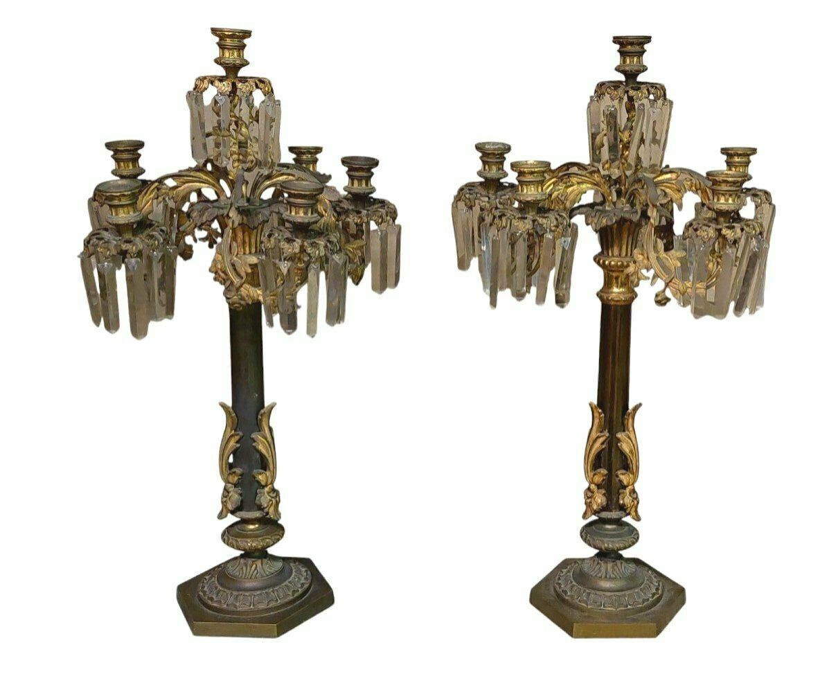 Pair Of Large Gilt Bronze Six Light Candlesticks