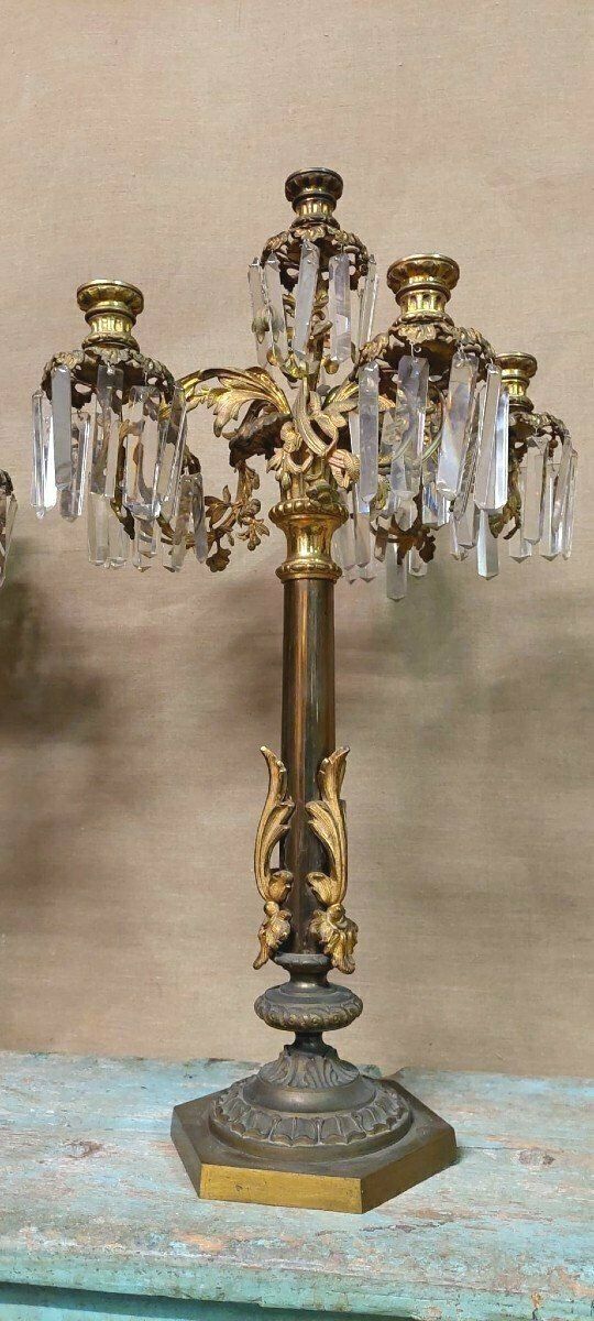 Pair Of Large Gilt Bronze Six Light Candlesticks photo Home Decor