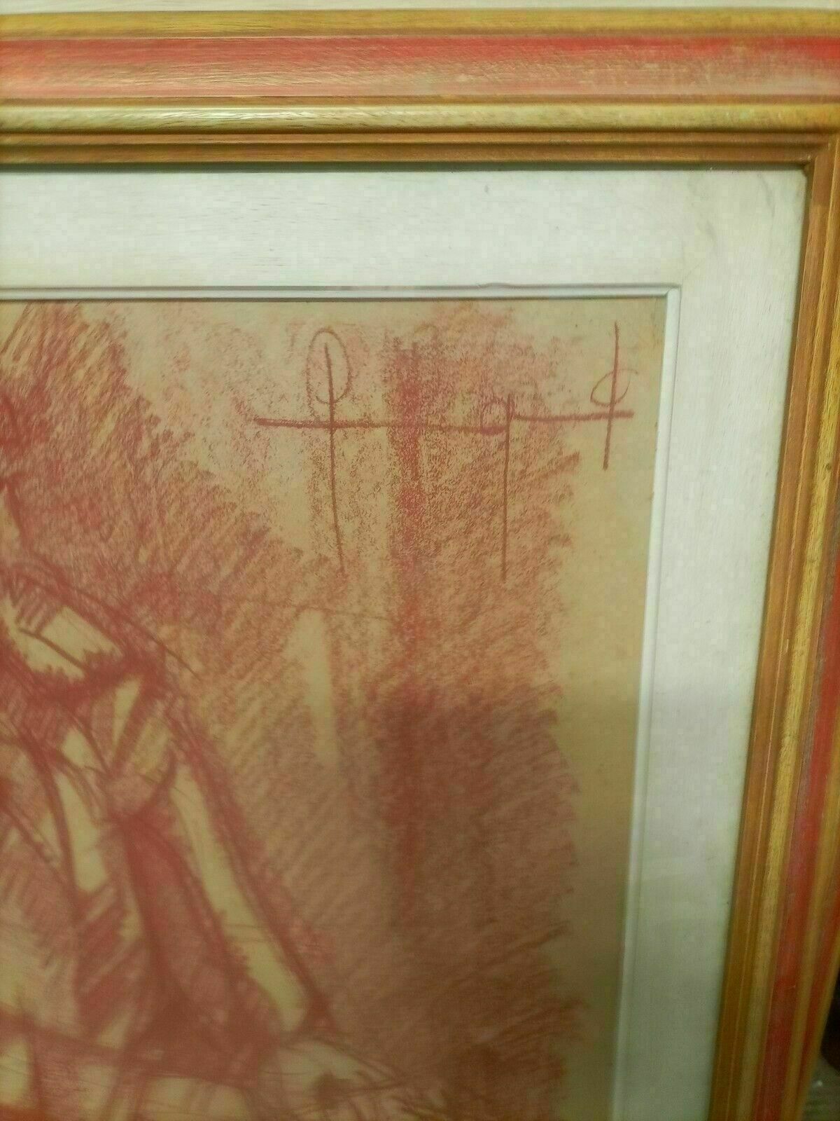 Pastel Painting On Cardboard Signed 60s/70s Neofuturism photo for sale
