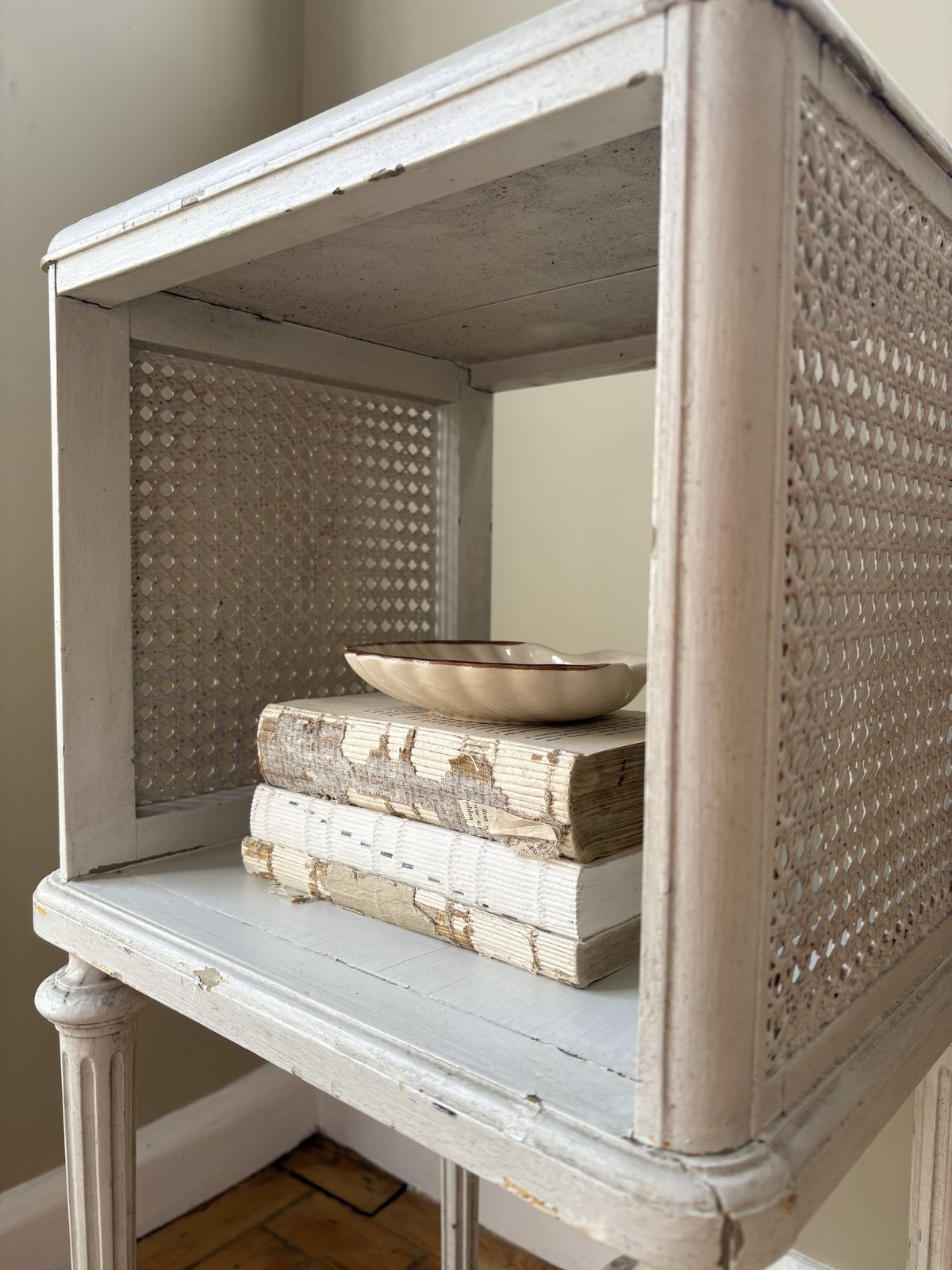 A Painted Pair Of Vintage Parisian Side Tables photo vintage