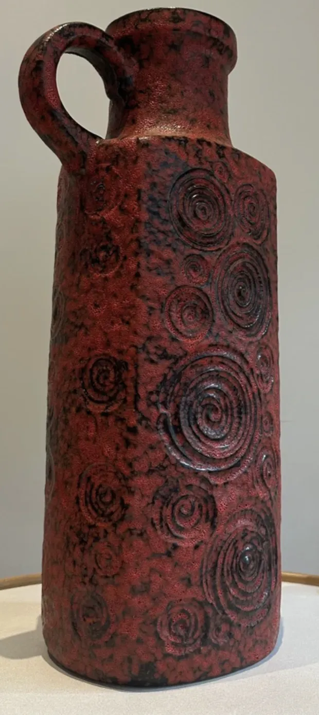1970s German Fat Lava Scheurich Keramik Red & Black Handled "Jura" Pottery Vase photo buy