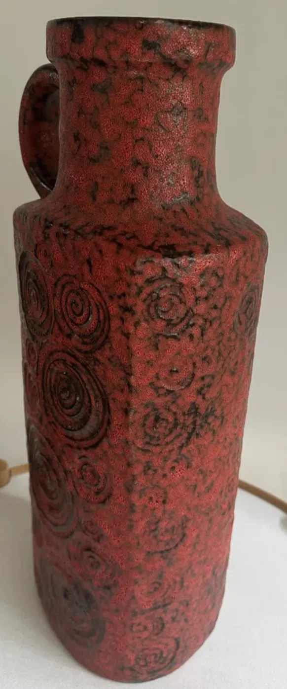 photo vinterior 1970s German Fat Lava Scheurich Keramik Red & Black Handled "Jura" Pottery Vase