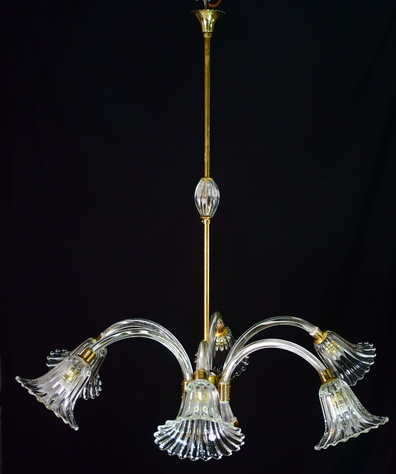 Amazing 6 Light Art Deco Murano Glass And Brass Chrome Chandelier By Barovier photo 4418.0