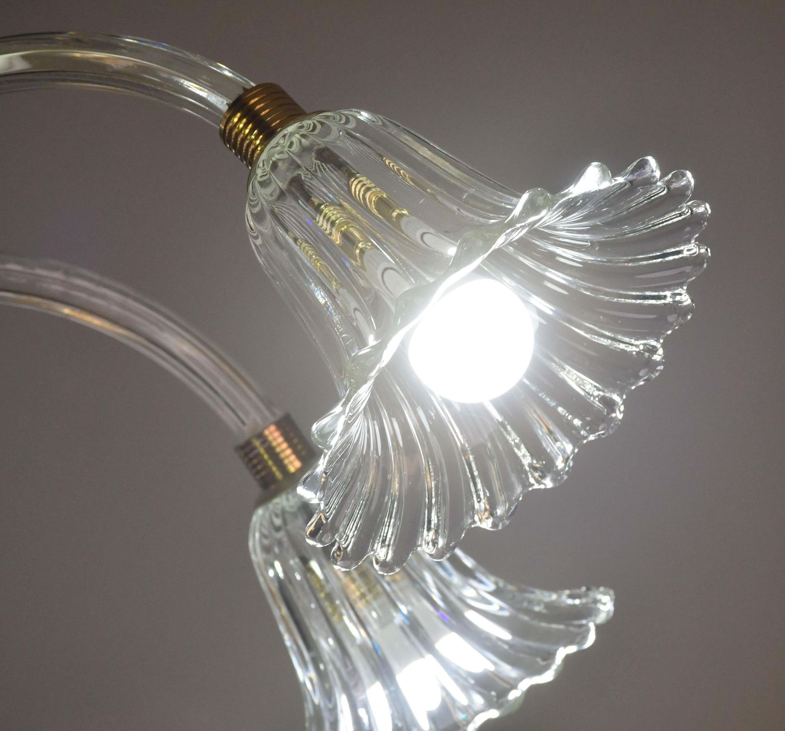 Lighting Amazing 6 Light Art Deco Murano Glass And Brass Chrome Chandelier By Barovier photo