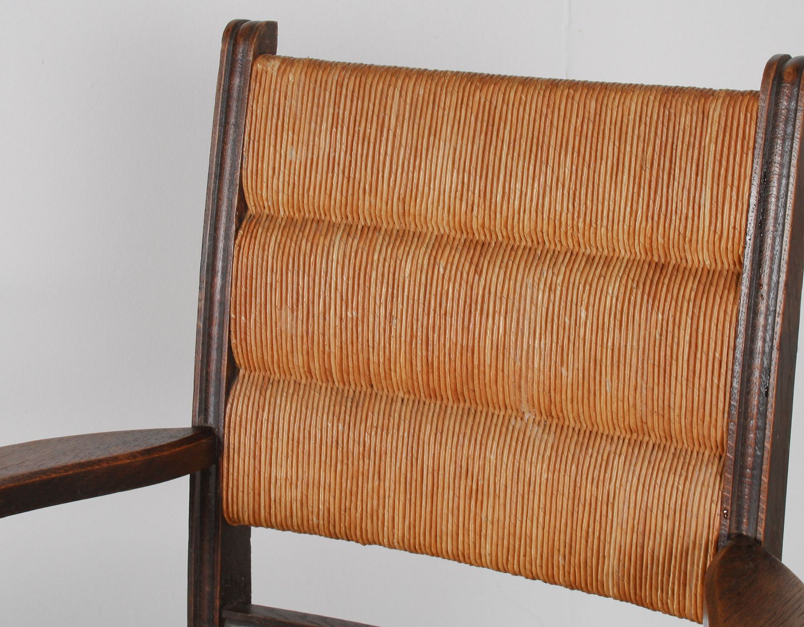 Oak Corkscrew 1950s Armchair With Straw Seat Attributed To Charles Dudouyt photo for sale
