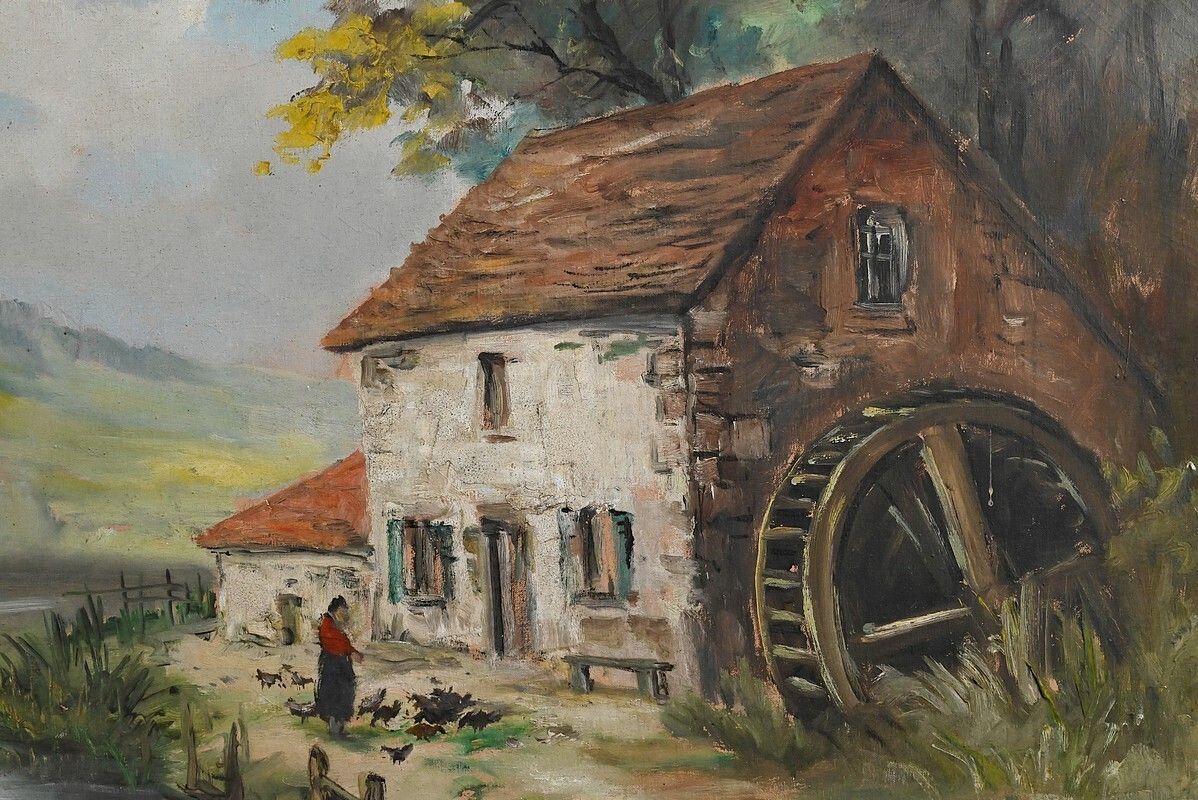 photo for sale Large Painting “The Mill” By Reney – Part 1 Of The 20th Century