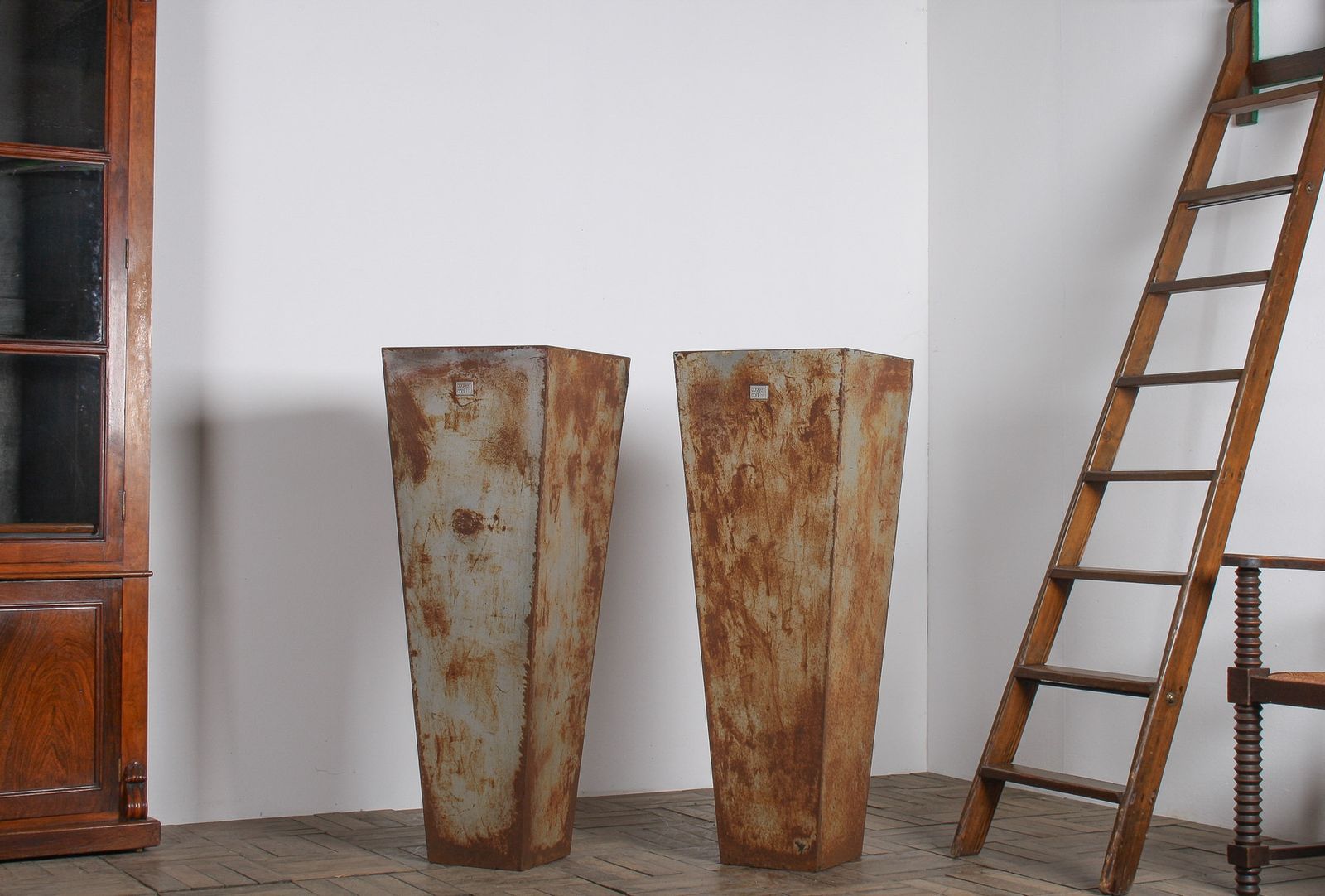 A Pair Of Brutalist Industrial Metal Plant Stands By Poggen Pohl photo vinterior