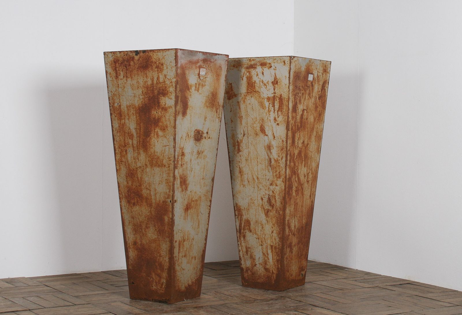 A Pair Of Brutalist Industrial Metal Plant Stands By Poggen Pohl photo vintage