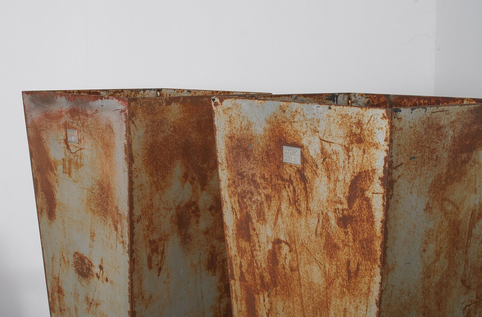 photo for sale A Pair Of Brutalist Industrial Metal Plant Stands By Poggen Pohl