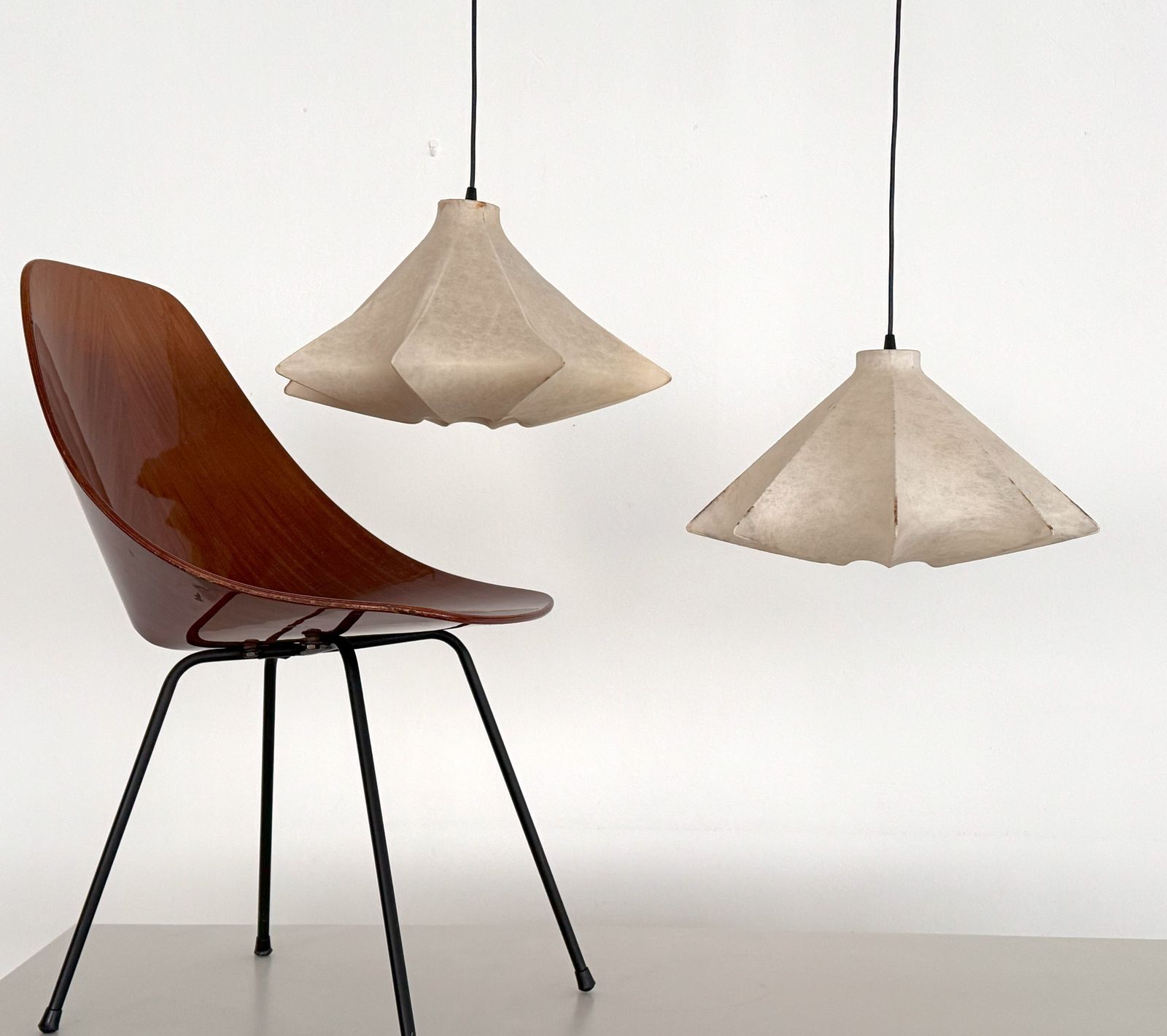 Pair Of Italian Cocoon Pendant Lights Original From The 1960s