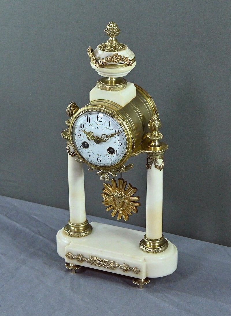 Marble And Bronze Clock, Louis XVI Style, Mougin Clockworks, 1889 – Late 19th Century photo Home Decor