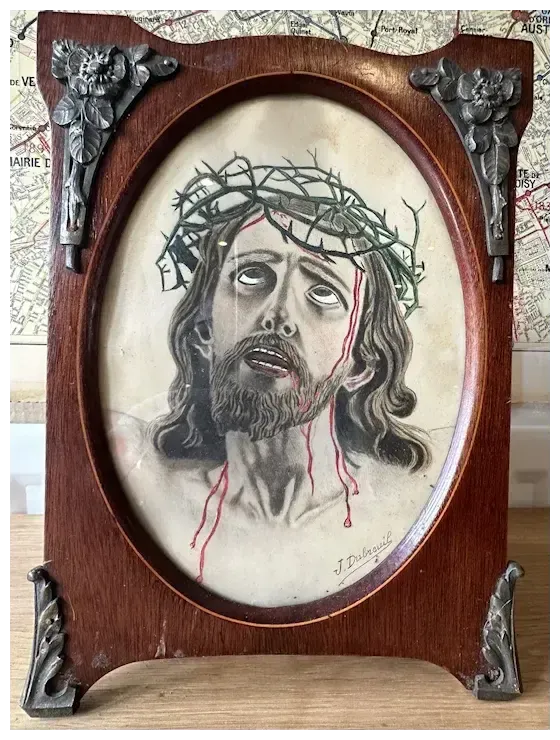 Antique French Watercolour Jesus On The Cross photo 159.0