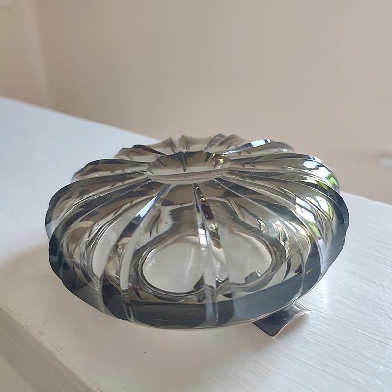 Rare Hermann Bauer German Silver Mounted Smoked Glass Cigar Ashtray, 1938–40, Hallmarked 800 Silver, Hb   St. Hubertus Lodge Presentation photo Home Decor