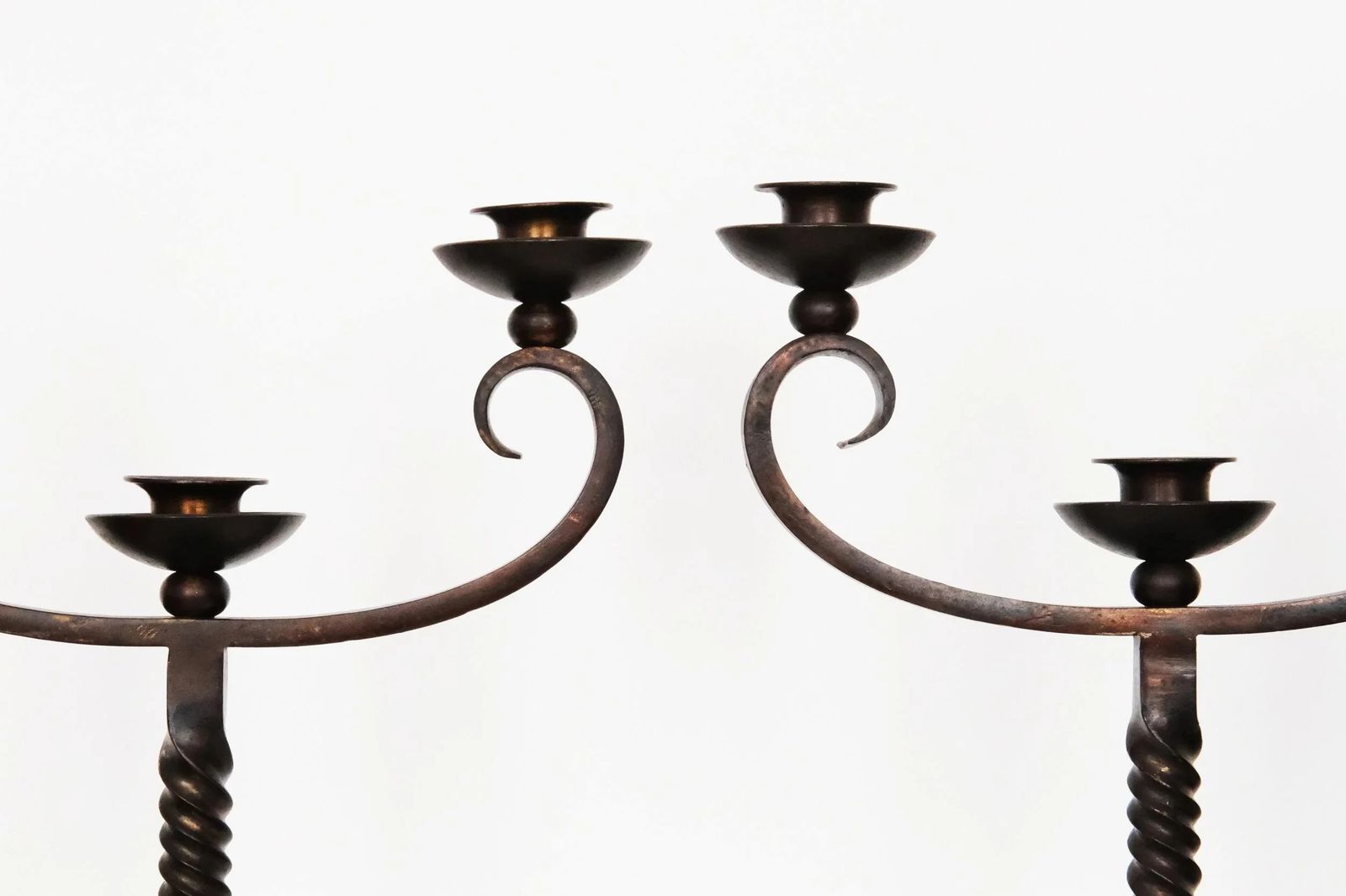 20th Century Pair Of Brown Wrought Iron Candelabras Signed By Charles Piguet photo for sale
