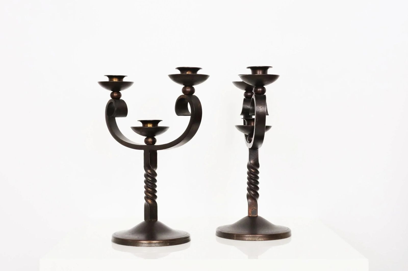 photo vinterior 20th Century Pair Of Brown Wrought Iron Candelabras Signed By Charles Piguet