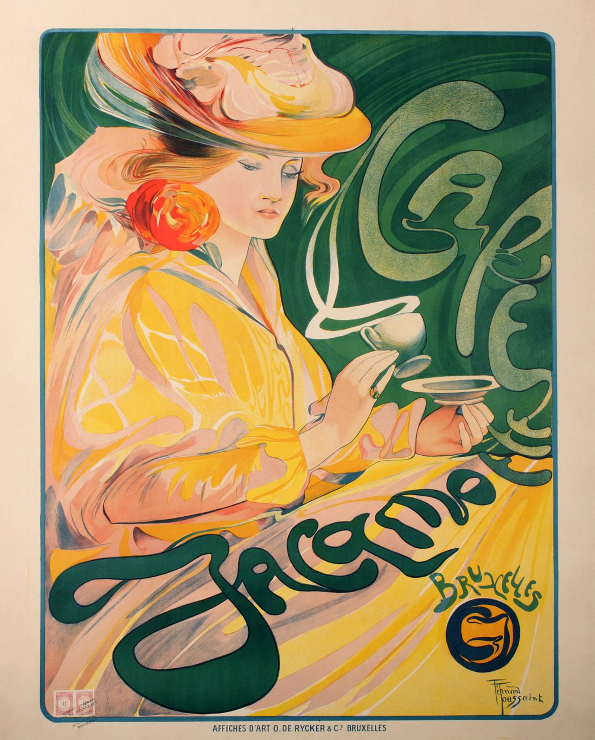 Cafe Jacqmotte Vintage Advertising Poster Fernand Toussaint 1896