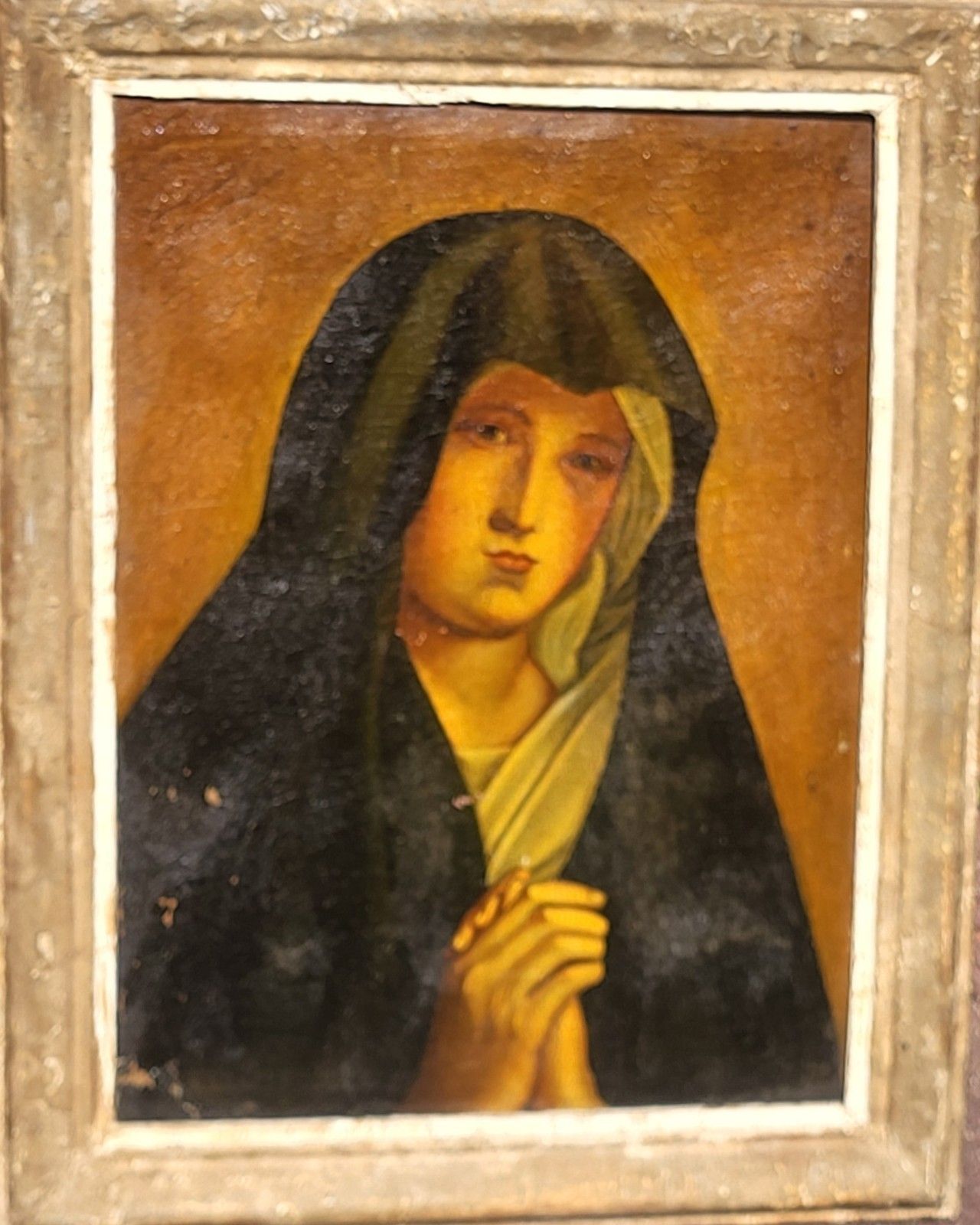French School Eighteenth Century Xlxè Virgin Mary. Oil Painting On Canvas. To Restore photo vinterior