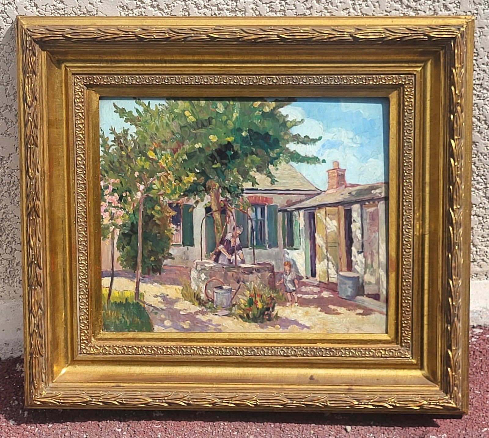 French School.  Rural Life Scene. 1923. Oil Painting On Wood Panel
