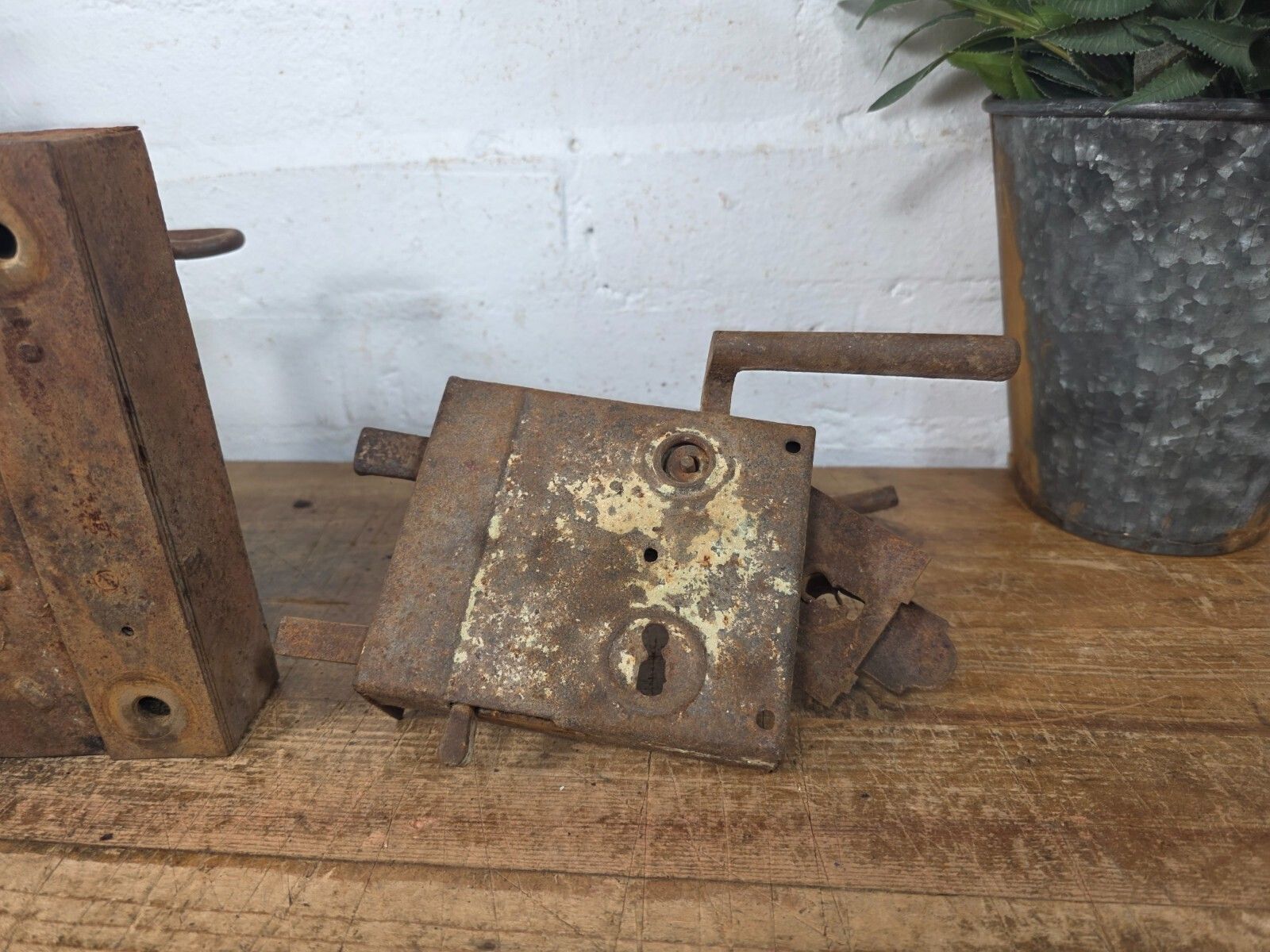 Antique 17th 18th Century Blacksmith Made Door Lock With Key And Handle photo for sale