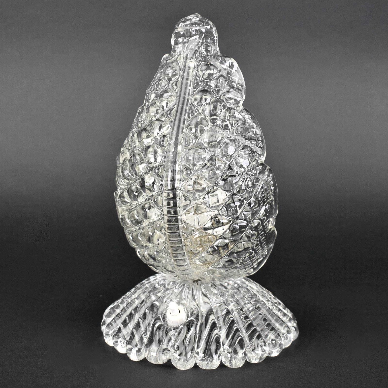Barovier & Toso Murano Glass Table Lamp Light | Vintage Mid Century Accent Bedside Leaf Clear Italian Venetian 1950s Venini | Retro