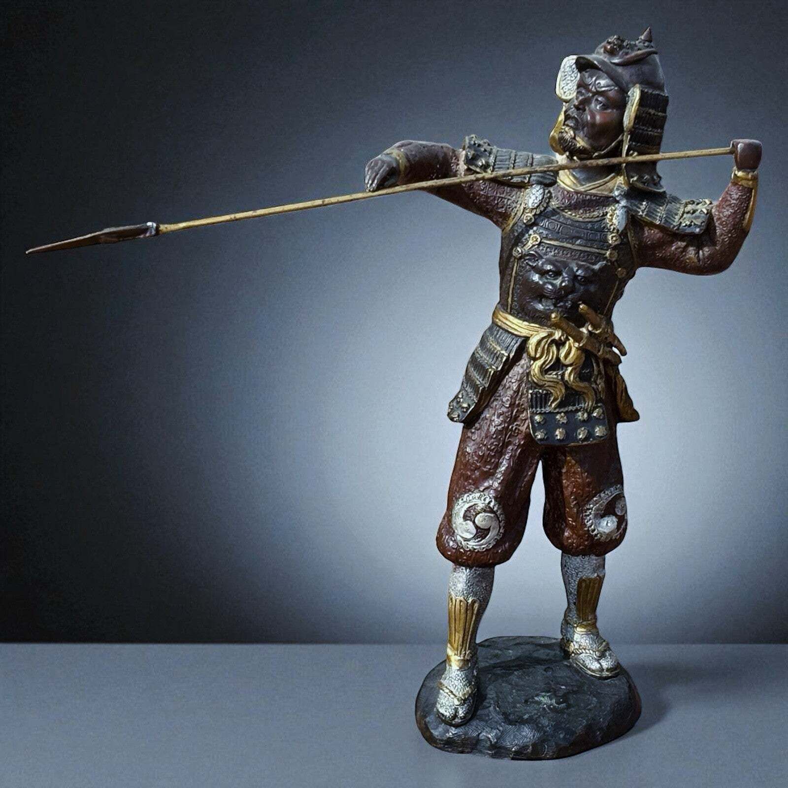 Cold Painted Bronze Figure Of A Samurai, Very Large And Impressive.