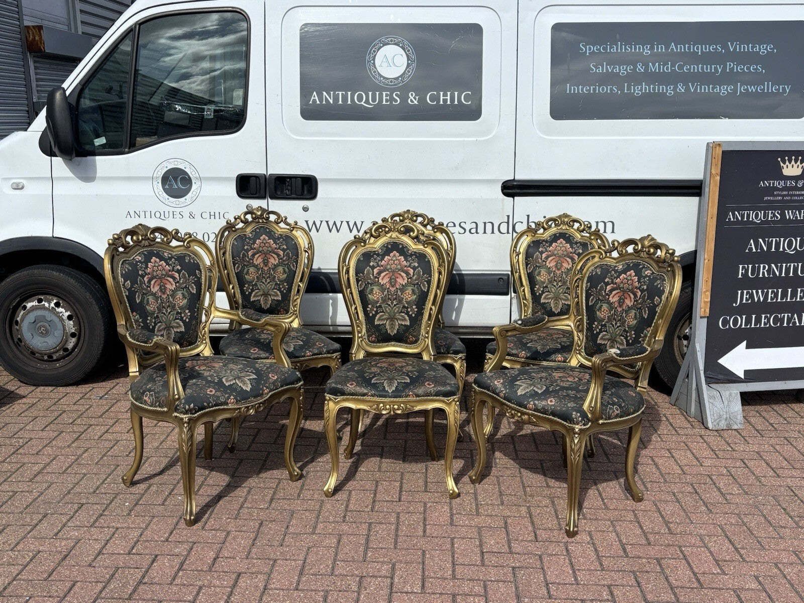 6 French Louis Style Gold Gilt Wooden And Upholstered Armchairs. photo for sale