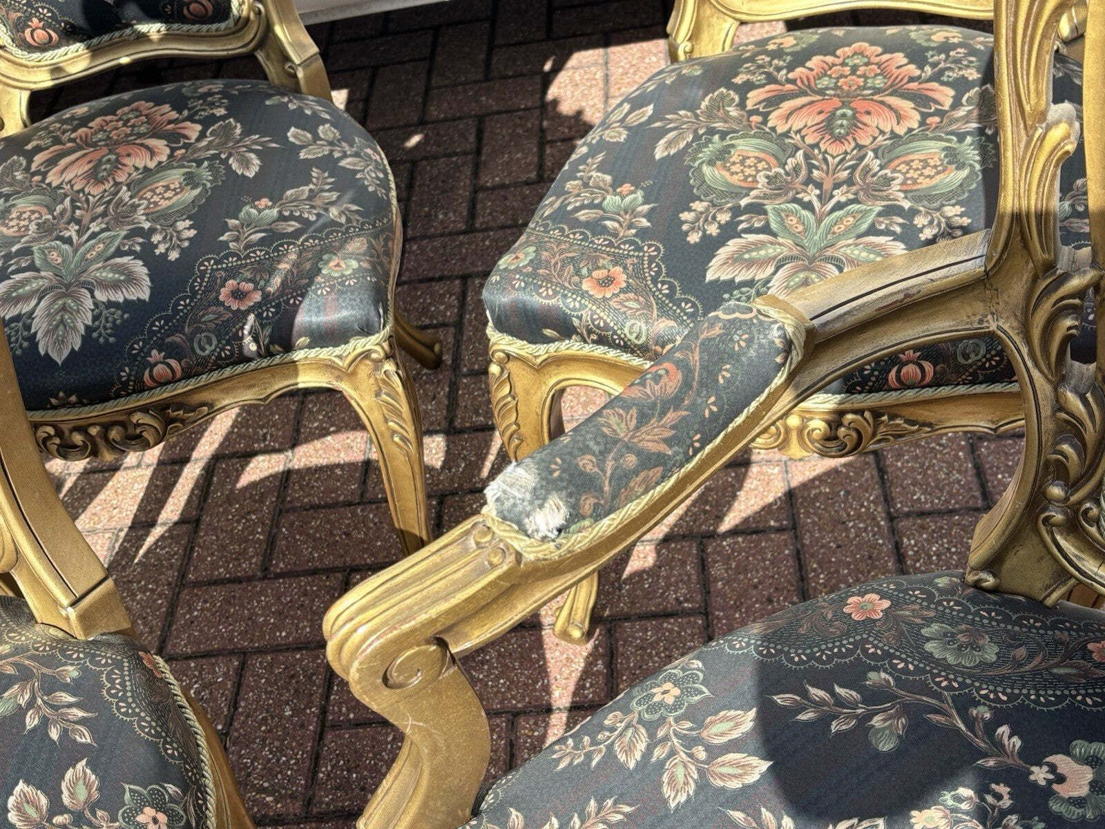 6 French Louis Style Gold Gilt Wooden And Upholstered Armchairs. photo vintage