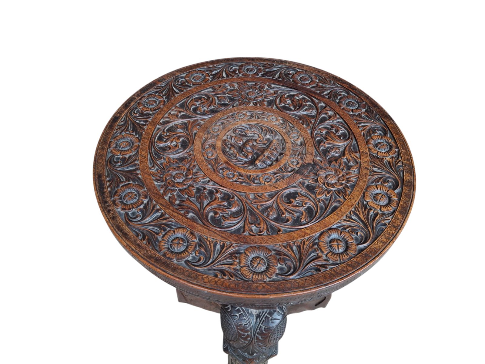 Early 20th Century Bermese Carved Hardwood Elephant Occasional / Side Table photo vintage