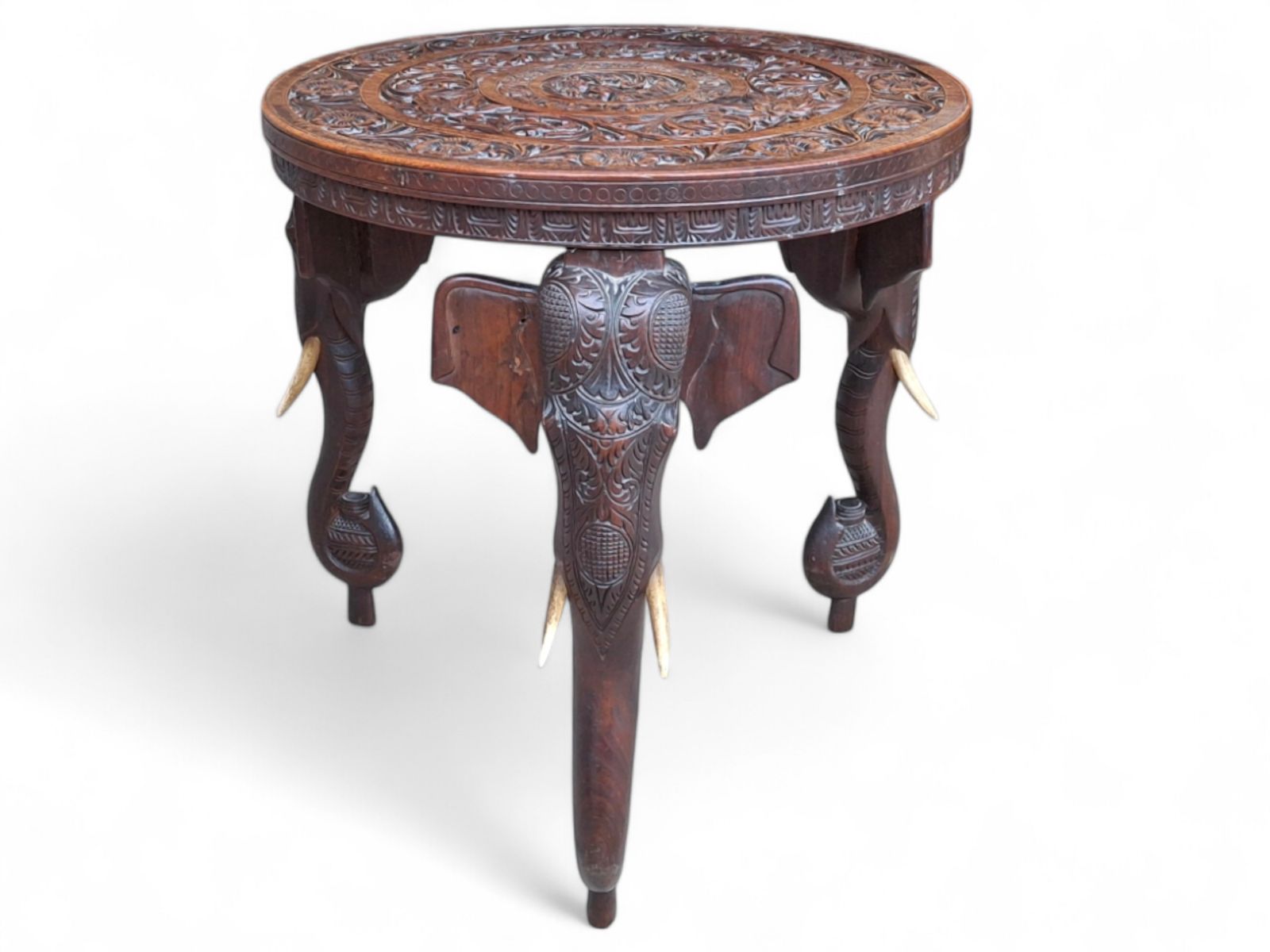 Furniture Early 20th Century Bermese Carved Hardwood Elephant Occasional / Side Table photo