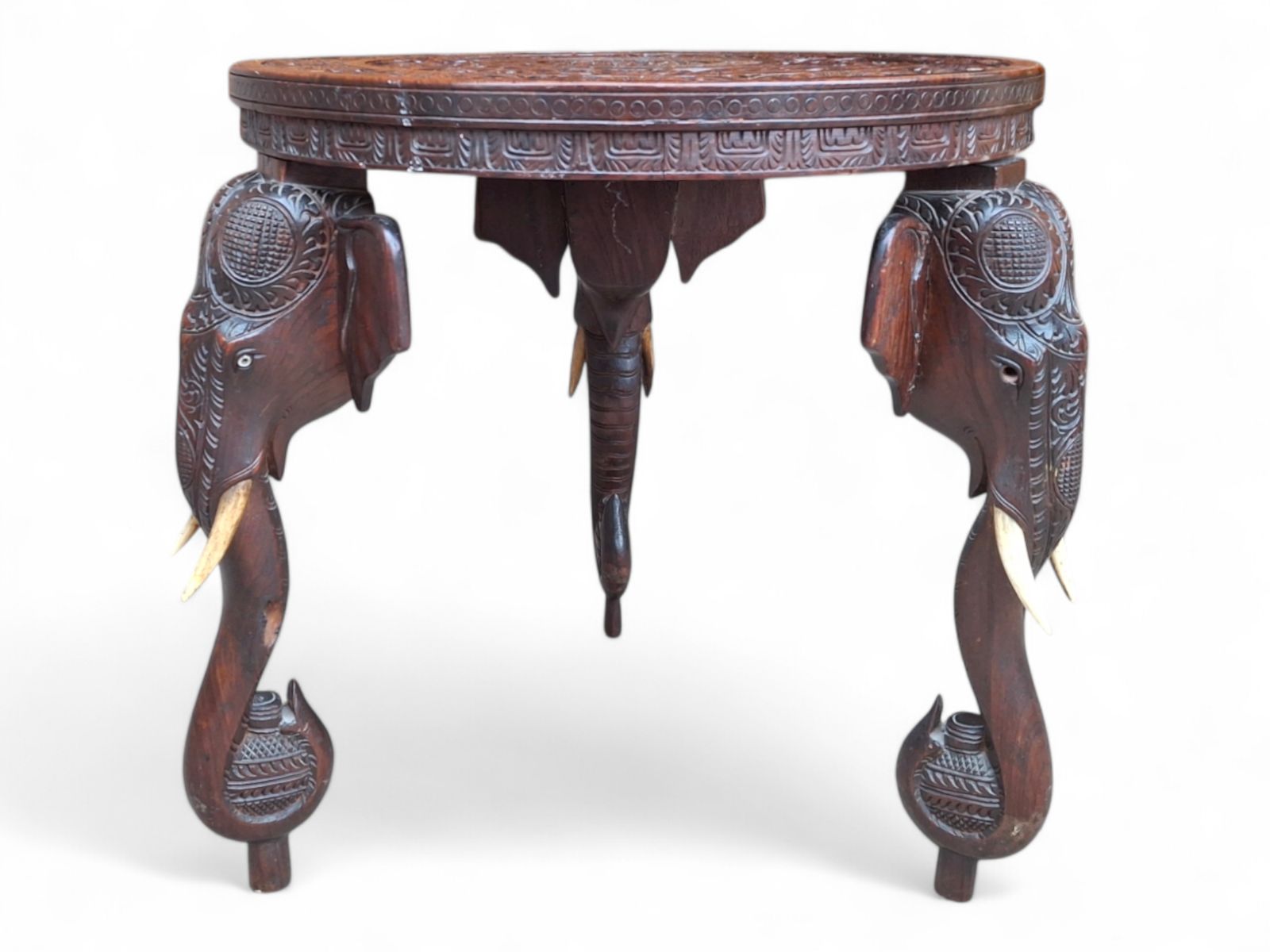 photo vinterior Early 20th Century Bermese Carved Hardwood Elephant Occasional / Side Table