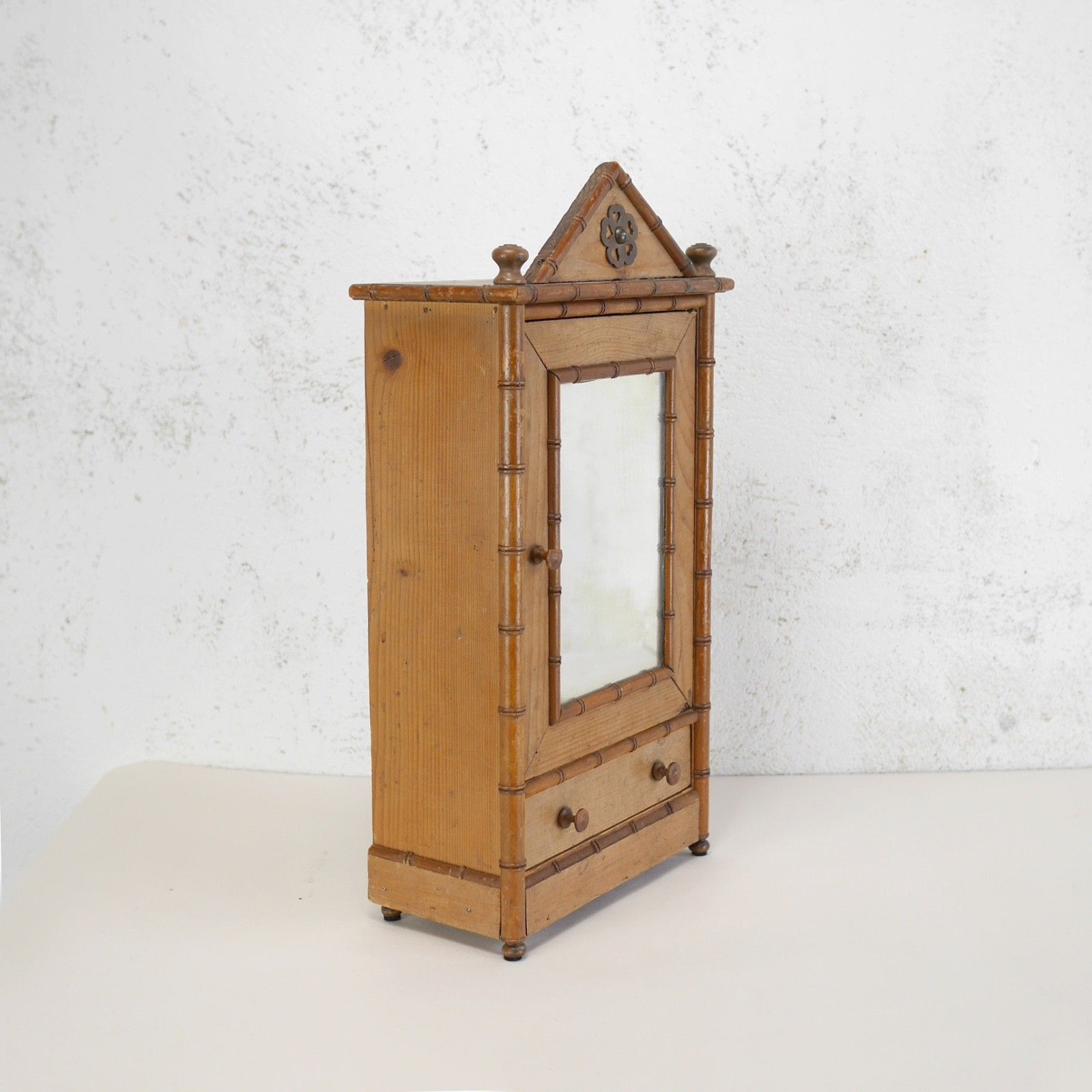 Antique Faux Bamboo Cabinet Mirror Medicine Early 20th Century #102942 photo for sale