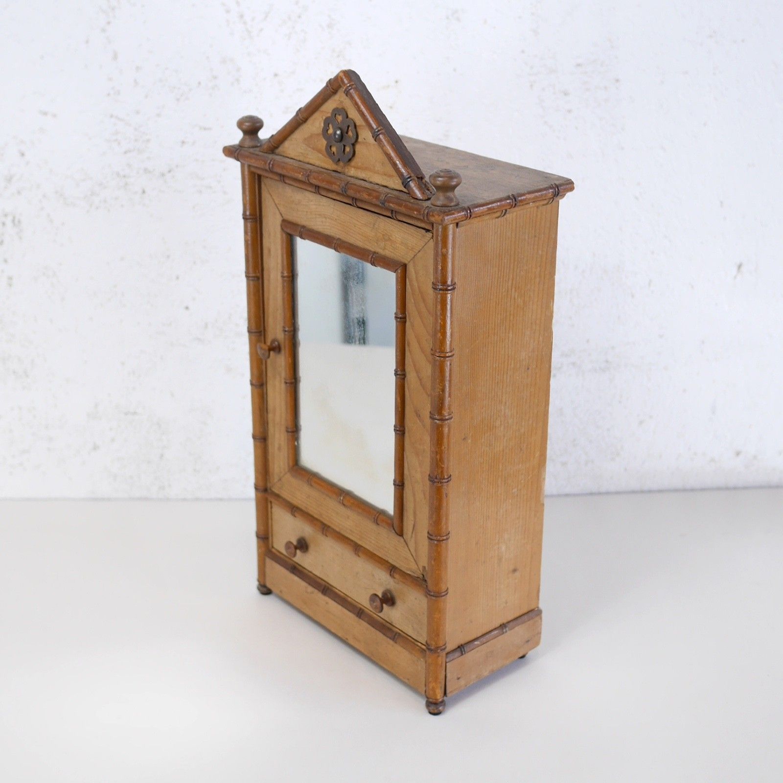 photo furniture Antique Faux Bamboo Cabinet Mirror Medicine Early 20th Century #102942