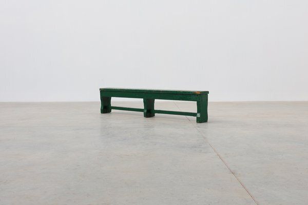Rustic Primitive Green Farmhouse Bench In Oak, France, 1900s photo 1245.0
