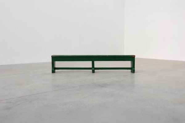 Rustic Primitive Green Farmhouse Bench In Oak, France, 1900s photo vinterior