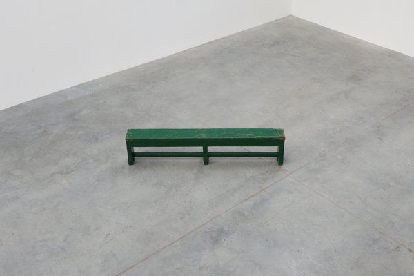photo for sale Rustic Primitive Green Farmhouse Bench In Oak, France, 1900s